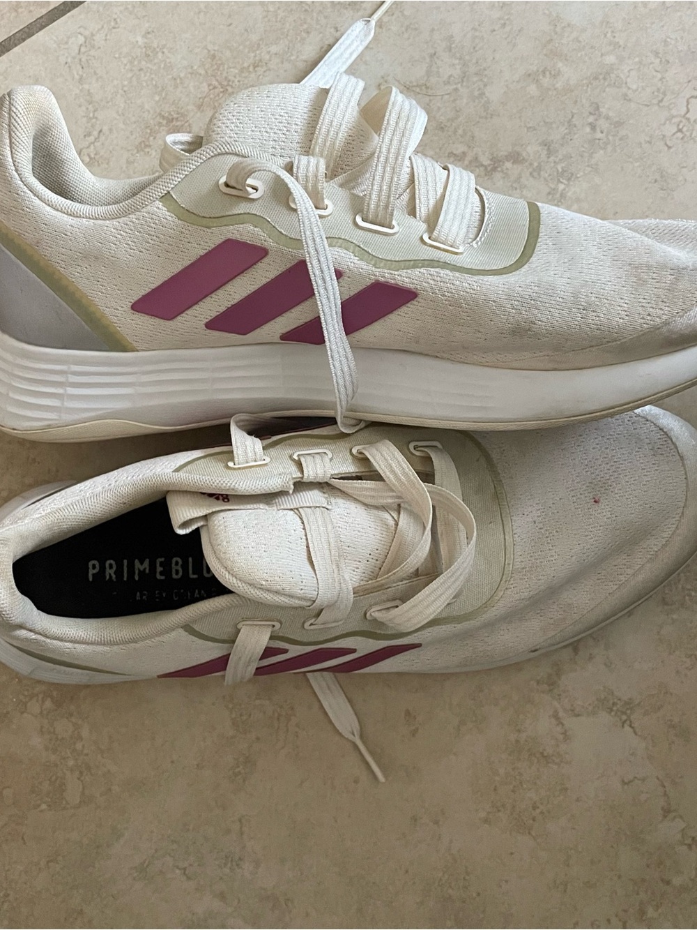 adidas White Athletic Sneakers with Pink Three-Stripes